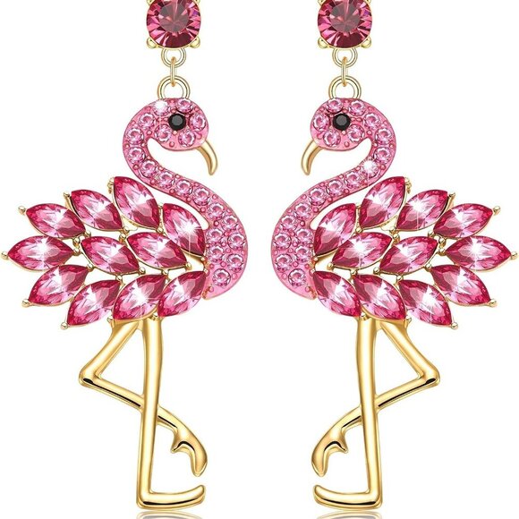 Dazzling Rhinestone Flamingo Earrings - Perfect Summer Beach Jewelry Gift - Picture 1 of 6